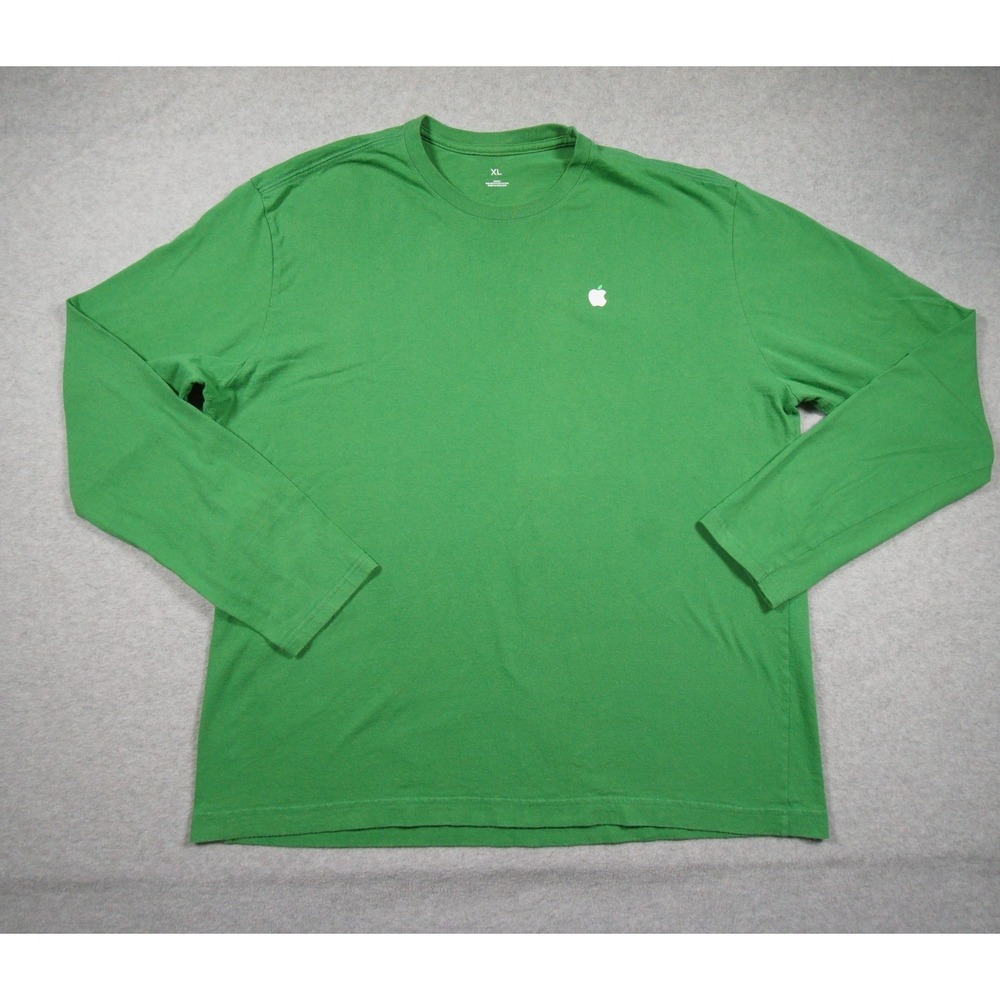 Apple Shirt Mens XLarge Green Long Sleeve Employee Tee Computer Technology Adult
